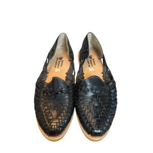 Cowboy Empire Black Leather Huarache Flats Woven Shoes Mexico Women’s 7-7.5